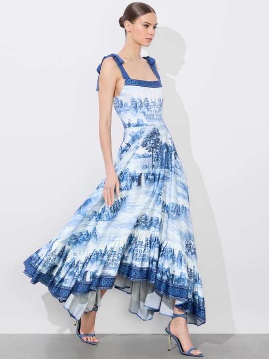 Alice + Olivia Dresses & Skirts - Alice + Olivia Rosalee Chateau Toile De Jouy Blue White Maxi Dress Tie Corset 2